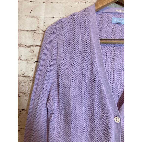 Burgess Pointelle Lavender Cardigan Women Large Silk Blend Beachy Coquette - Picture 5 of 12